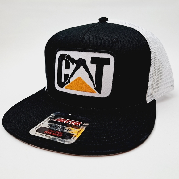 CAT Caterpillar Embroidered Patch Otto Flat Bill Trucker Mesh Adult Humor - Picture 2 of 4